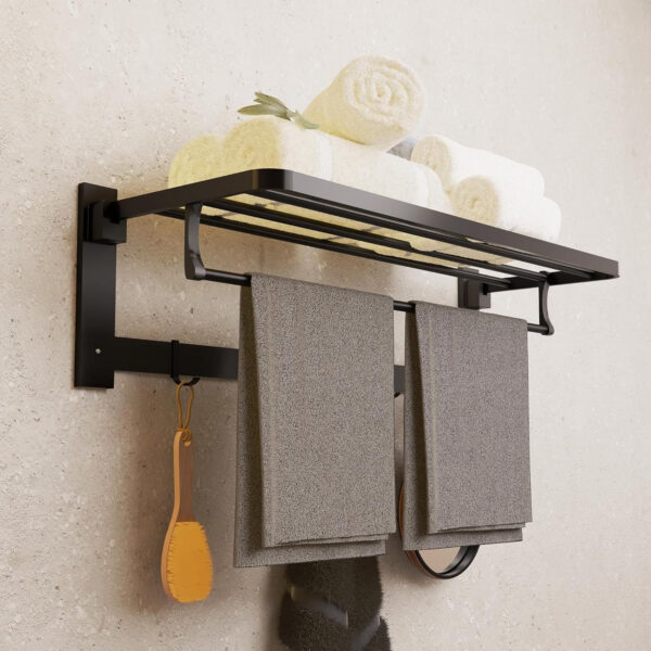 Bathroom Accessories Set - 24 Inch MIORAH Towel Rod Towel Rack Clothes Hanger and Towel Holder - Rust-Resistant Bathroom Fittings for Home Black Pack of 1 - Image 7