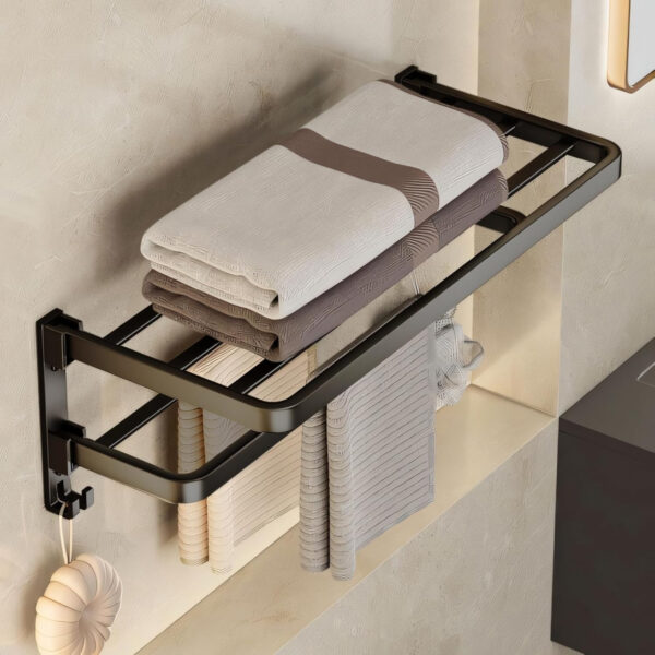 Bathroom Accessories Set - 24 Inch MIORAH Towel Rod Towel Rack Clothes Hanger and Towel Holder - Rust-Resistant Bathroom Fittings for Home Black Pack of 1 - Image 8