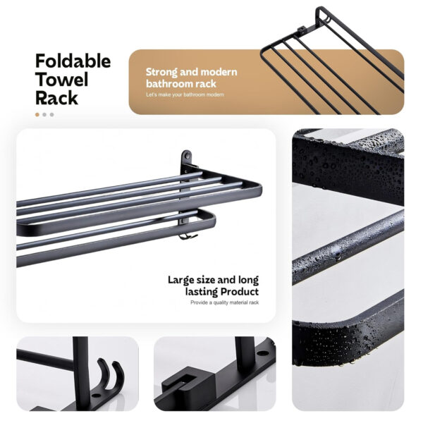 Bathroom Accessories Set - 24 Inch MIORAH Towel Rod Towel Rack Clothes Hanger and Towel Holder - Rust-Resistant Bathroom Fittings for Home Black Pack of 1 - Image 10