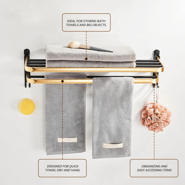 Bathroom Accessories Set - 24 Inch MIORAH Towel Rod Towel Rack Clothes Hanger and Towel Holder - Rust-Resistant Bathroom Fittings for Home Black Pack of 1 - Image 20
