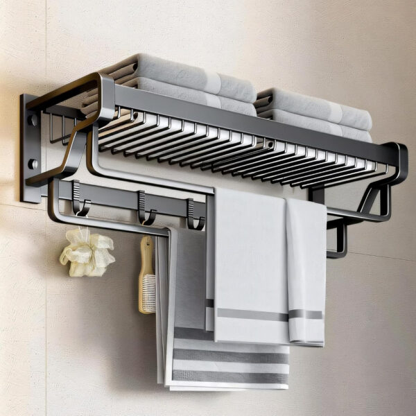 Bathroom Accessories Set - 24 Inch MIORAH Towel Rod Towel Rack Clothes Hanger and Towel Holder Rust-Resistant Bathroom Fittings for Home Black Pack of 1