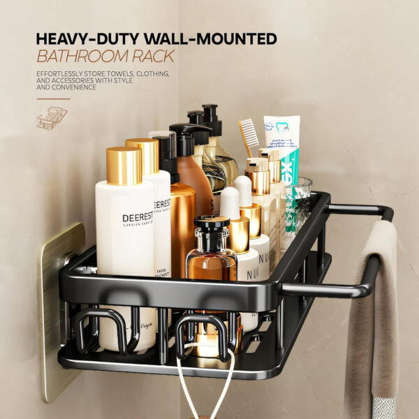 MIORAH No Drill Bathroom Shelves | Bathroom Accessories Set | Adhesive Black Carbon Steel Shelf | Pack of 1 - Image 3