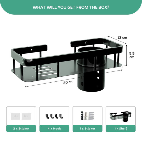 MIORAH No Drill Bathroom Shelves | Bathroom Accessories Set | Adhesive Black Carbon Steel Shelf | Pack of 1 - Image 9