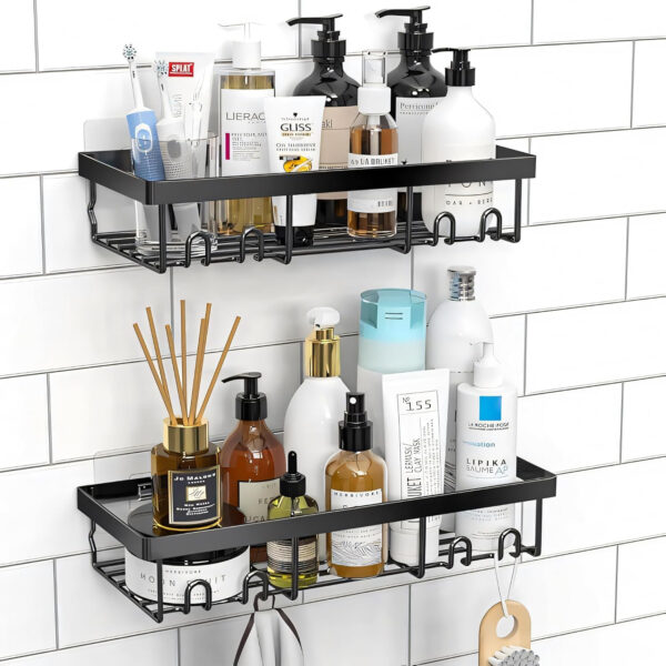 MIORAH No Drill Bathroom Shelves | Bathroom Accessories Set | Adhesive Black Carbon Steel Shelf | Pack of 1 - Image 16