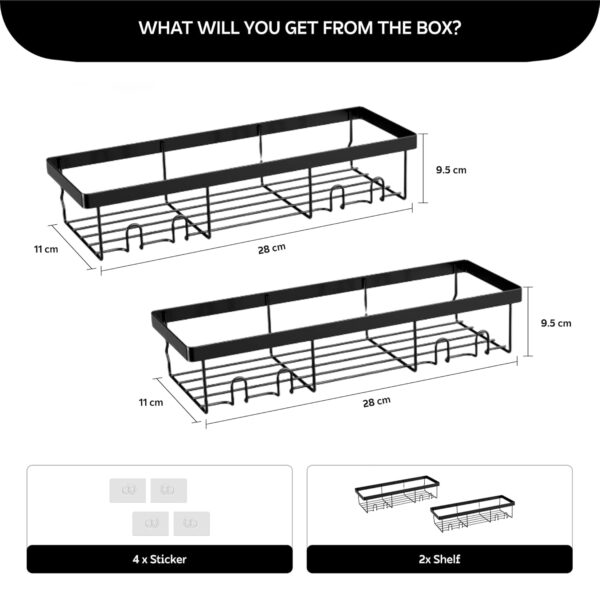 MIORAH No Drill Bathroom Shelves | Bathroom Accessories Set | Adhesive Black Carbon Steel Shelf | Pack of 1 - Image 17