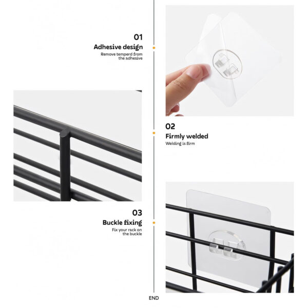 MIORAH No Drill Bathroom Shelves | Bathroom Accessories Set | Adhesive Black Carbon Steel Shelf | Pack of 1 - Image 22