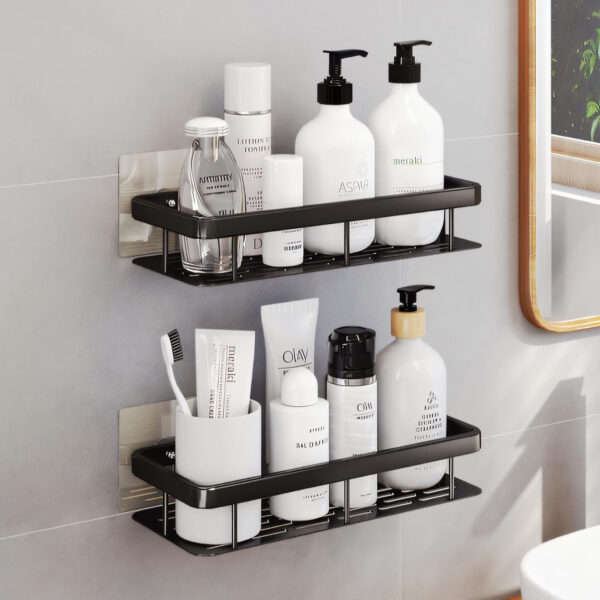 MIORAH No Drill Bathroom Shelves | Bathroom Accessories Set | Adhesive Black Carbon Steel Shelf | Pack of 1 - Image 23
