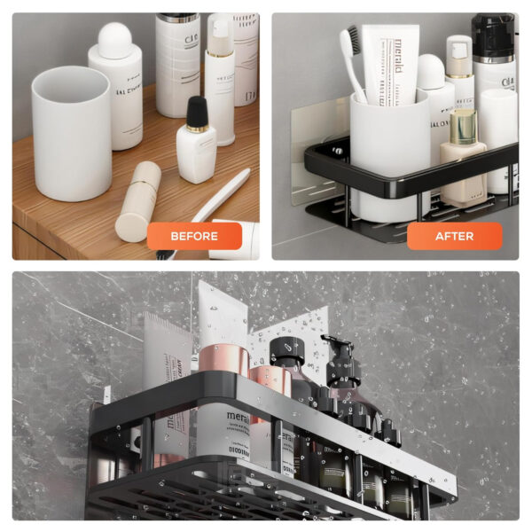 MIORAH No Drill Bathroom Shelves | Bathroom Accessories Set | Adhesive Black Carbon Steel Shelf | Pack of 1 - Image 27