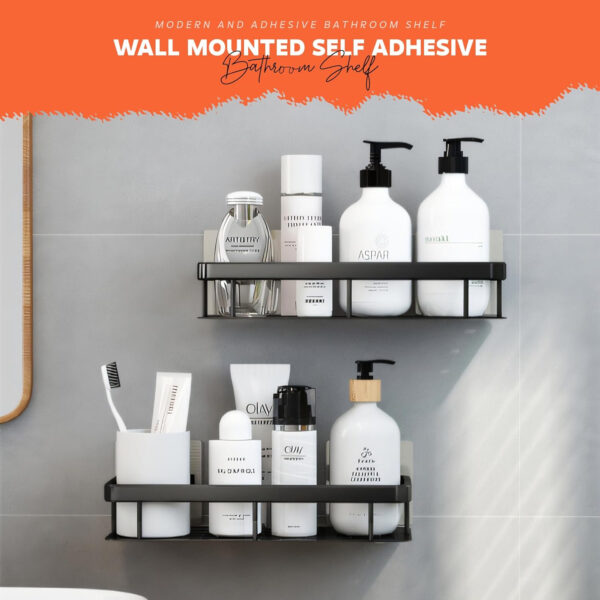 MIORAH No Drill Bathroom Shelves | Bathroom Accessories Set | Adhesive Black Carbon Steel Shelf | Pack of 1 - Image 29