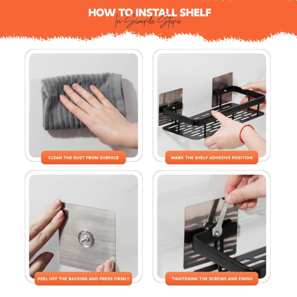 MIORAH No Drill Bathroom Shelves | Bathroom Accessories Set | Adhesive Black Carbon Steel Shelf | Pack of 1 - Image 30