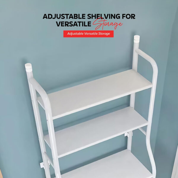 MIORAH Washing Machine Stand Rack Storage Shelf Aluminum White 3 Tier Space Saving Over Washer Organizer for Laundry Room Bathroom Adjustable Utility Shelf for Detergent Towels Baskets Pack of 1 - Image 3