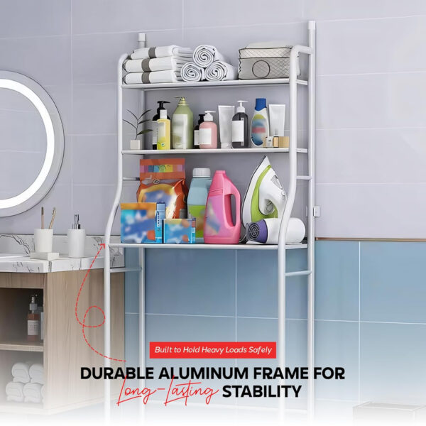 MIORAH Washing Machine Stand Rack Storage Shelf Aluminum White 3 Tier Space Saving Over Washer Organizer for Laundry Room Bathroom Adjustable Utility Shelf for Detergent Towels Baskets Pack of 1 - Image 4