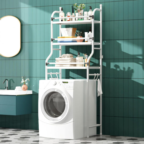 MIORAH Washing Machine Stand Rack Storage Shelf Aluminum White 3 Tier Space Saving Over Washer Organizer for Laundry Room Bathroom Adjustable Utility Shelf for Detergent Towels Baskets Pack of 1 - Image 8