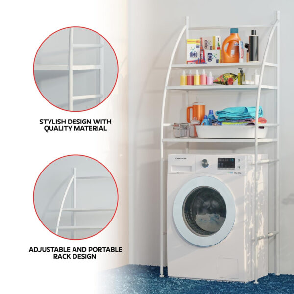 MIORAH Washing Machine Stand Rack Storage Shelf Aluminum White 3 Tier Space Saving Over Washer Organizer for Laundry Room Bathroom Adjustable Utility Shelf for Detergent Towels Baskets Pack of 1 - Image 7