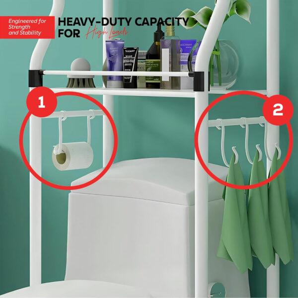 MIORAH Washing Machine Stand Rack Storage Shelf Aluminum White 3 Tier Space Saving Over Washer Organizer for Laundry Room Bathroom Adjustable Utility Shelf for Detergent Towels Baskets Pack of 1 - Image 12