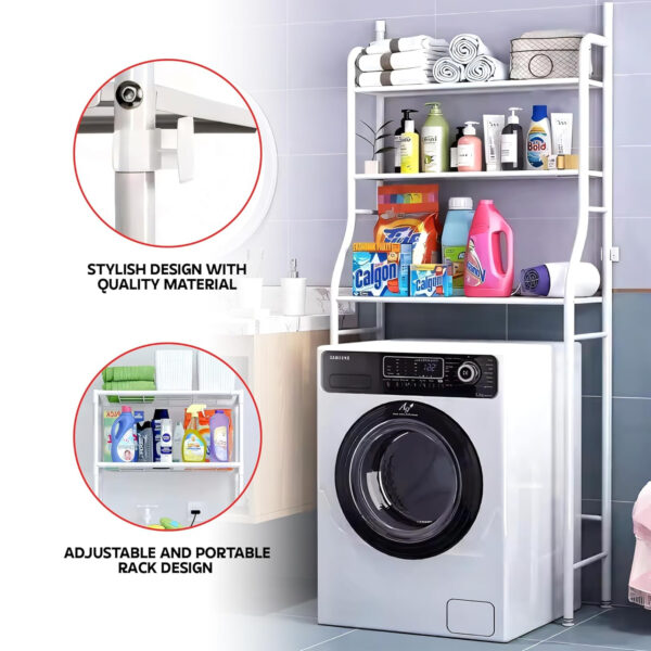 MIORAH Washing Machine Stand Rack Storage Shelf Aluminum White 3 Tier Space Saving Over Washer Organizer for Laundry Room Bathroom Adjustable Utility Shelf for Detergent Towels Baskets Pack of 1 - Image 28