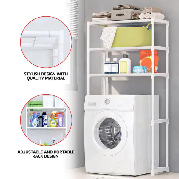 MIORAH Washing Machine Stand Rack Storage Shelf Aluminum White 3 Tier Space Saving Over Washer Organizer for Laundry Room Bathroom Adjustable Utility Shelf for Detergent Towels Baskets Pack of 1 - Image 35