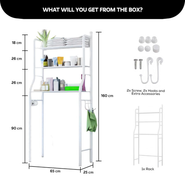 MIORAH Washing Machine Stand Rack Storage Shelf Aluminum White 3 Tier Space Saving Over Washer Organizer for Laundry Room Bathroom Adjustable Utility Shelf for Detergent Towels Baskets Pack of 1 - Image 2