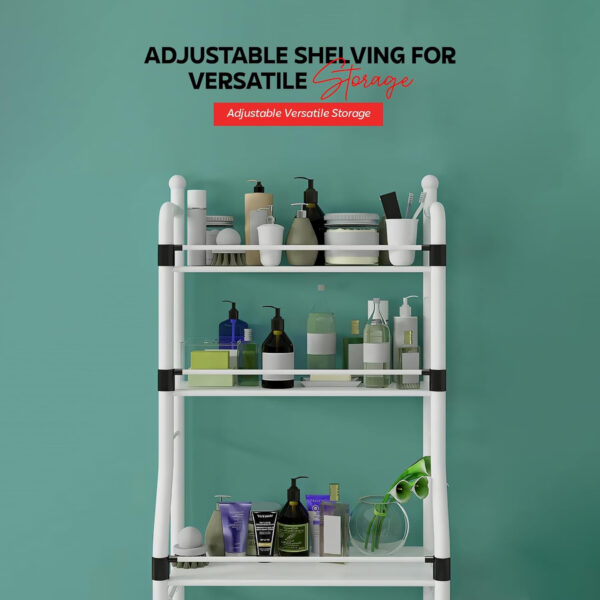 MIORAH Washing Machine Stand Rack Storage Shelf Aluminum White 3 Tier Space Saving Over Washer Organizer for Laundry Room Bathroom Adjustable Utility Shelf for Detergent Towels Baskets Pack of 1 - Image 3