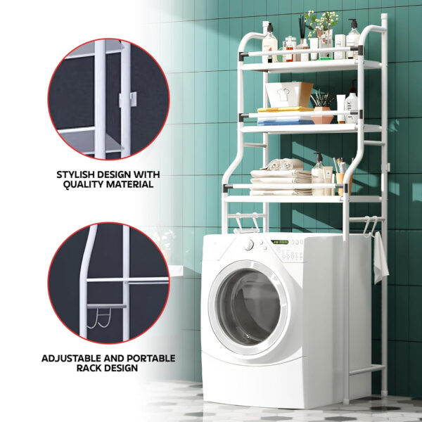 MIORAH Washing Machine Stand Rack Storage Shelf Aluminum White 3 Tier Space Saving Over Washer Organizer for Laundry Room Bathroom Adjustable Utility Shelf for Detergent Towels Baskets Pack of 1 - Image 7