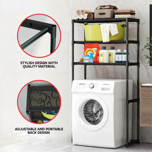 MIORAH Washing Machine Stand Rack Storage Shelf Aluminum White 3 Tier Space Saving Over Washer Organizer for Laundry Room Bathroom Adjustable Utility Shelf for Detergent Towels Baskets Pack of 1 - Image 14