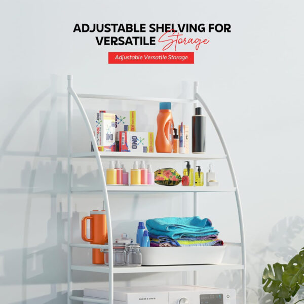 MIORAH Washing Machine Stand Rack Storage Shelf Aluminum White 3 Tier Space Saving Over Washer Organizer for Laundry Room Bathroom Adjustable Utility Shelf for Detergent Towels Baskets Pack of 1 - Image 24