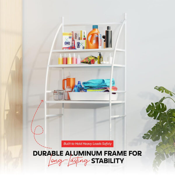 MIORAH Washing Machine Stand Rack Storage Shelf Aluminum White 3 Tier Space Saving Over Washer Organizer for Laundry Room Bathroom Adjustable Utility Shelf for Detergent Towels Baskets Pack of 1 - Image 25