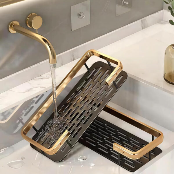 MIORAH Bathroom Accessories Set | Black Gold Bathroom Shelves with Adhesive | Rustproof, No Drill Shelf | Pack of 1 - Image 5