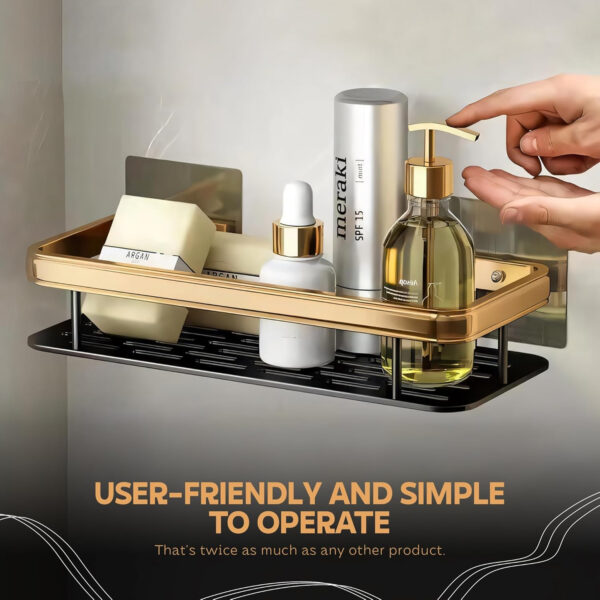 MIORAH Bathroom Accessories Set | Black Gold Bathroom Shelves with Adhesive | Rustproof, No Drill Shelf | Pack of 2 - Image 4