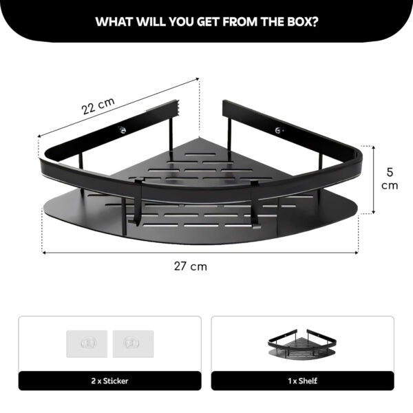 MIORAH Bathroom Accessories Set | Rustproof Bathroom Shelves | No Drilling Shelf | Black Aluminium | Pack of 1 - Image 2
