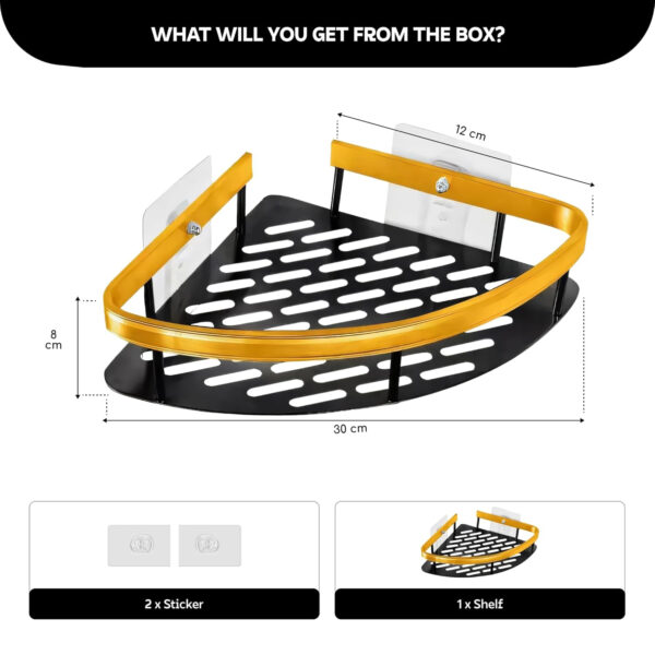 MIORAH Bathroom Accessories Set | Rustproof Bathroom Shelves | No Drilling Shelf | Gold Black Aluminium | Pack of 2 - Image 2