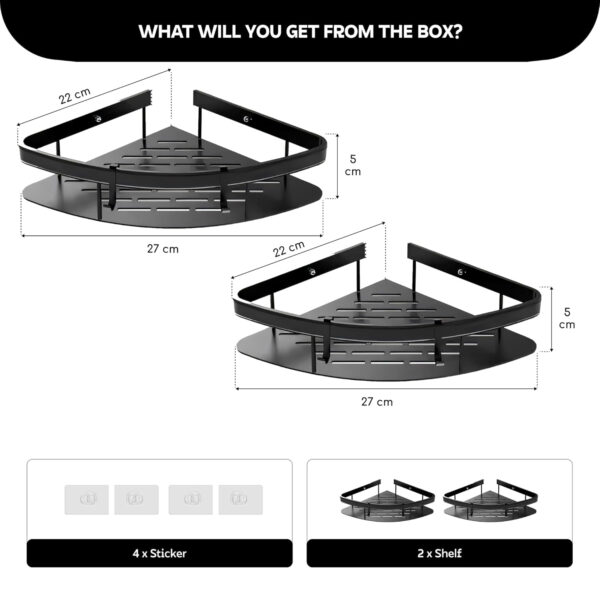MIORAH Bathroom Accessories Set | Rustproof Bathroom Shelves | No Drilling Shelf | Gold Black Aluminium | Pack of 2 - Image 8