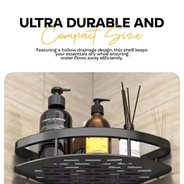 MIORAH Bathroom Accessories Set | Rustproof Bathroom Shelves | No Drilling Shelf | Gold Black Aluminium | Pack of 2 - Image 10
