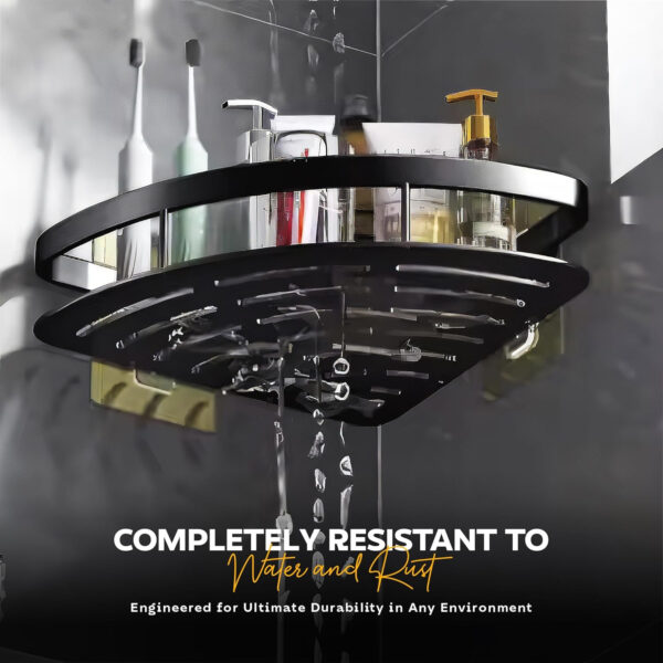 MIORAH Bathroom Accessories Set | Rustproof Bathroom Shelves | No Drilling Shelf | Gold Black Aluminium | Pack of 2 - Image 16