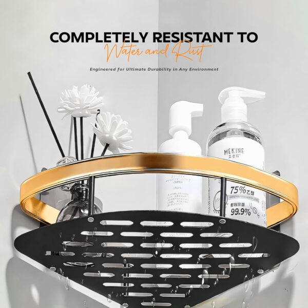 MIORAH Bathroom Accessories Set | Rustproof Bathroom Shelves | No Drilling Shelf | Gold Black Aluminium | Pack of 2 - Image 22