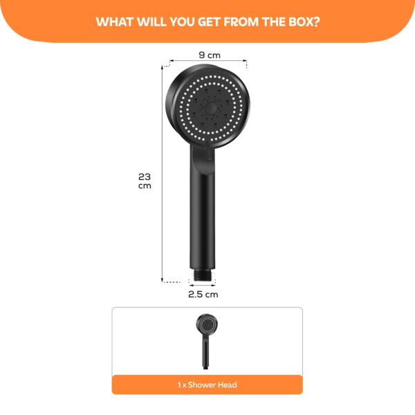 ABS 9-Inch High Pressure Handheld Shower Head by MIORAH | 5 Mode Multi-Function Spray, Black Round Design for Modern Bathroom Pack of 1 - Image 2