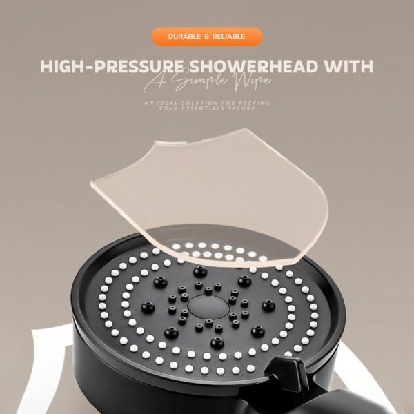 ABS 9-Inch High Pressure Handheld Shower Head by MIORAH | 5 Mode Multi-Function Spray, Black Round Design for Modern Bathroom Pack of 1 - Image 3