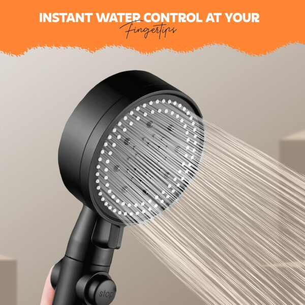 ABS 9-Inch High Pressure Handheld Shower Head by MIORAH | 5 Mode Multi-Function Spray, Black Round Design for Modern Bathroom Pack of 1 - Image 7