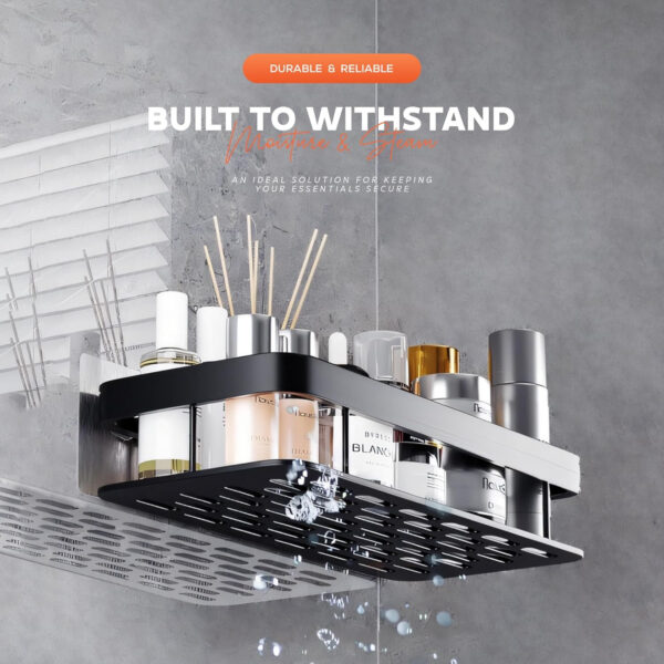 MIORAH No Drill Bathroom Shelves | Bathroom Accessories Set | Adhesive Black ABS Shelf | Pack of 2 - Image 3