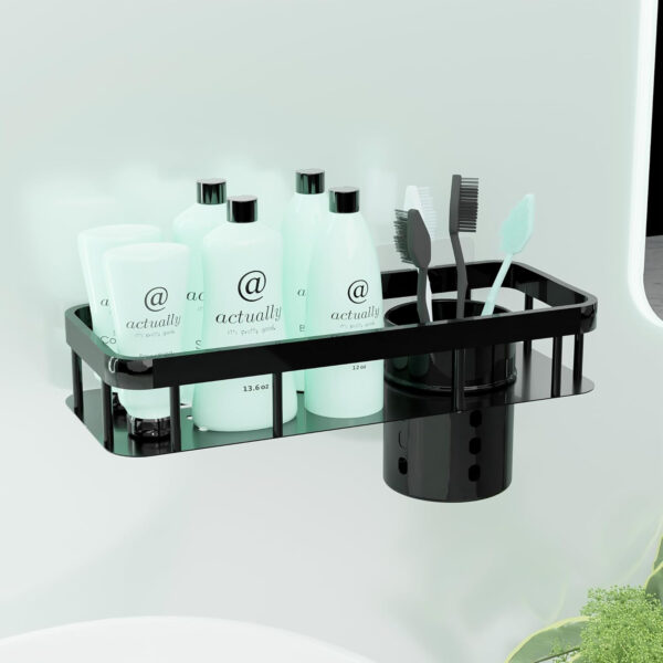 MIORAH No Drill Bathroom Shelves | Bathroom Accessories Set | Adhesive Black ABS Shelf | Pack of 2 - Image 9