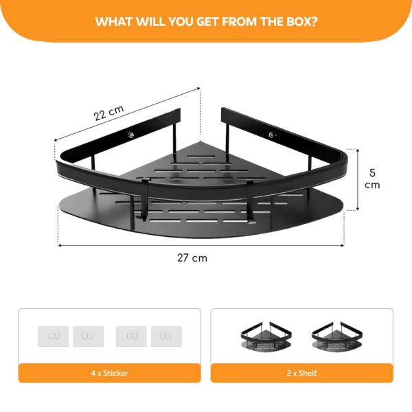 MIORAH No Drill Bathroom Shelves | Bathroom Accessories Set | Adhesive Black ABS Shelf | Pack of 2 - Image 2