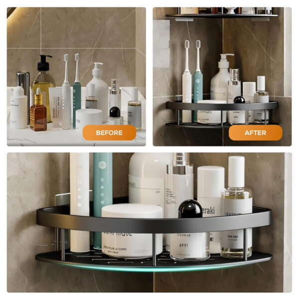 MIORAH No Drill Bathroom Shelves | Bathroom Accessories Set | Adhesive Black ABS Shelf | Pack of 2 - Image 5