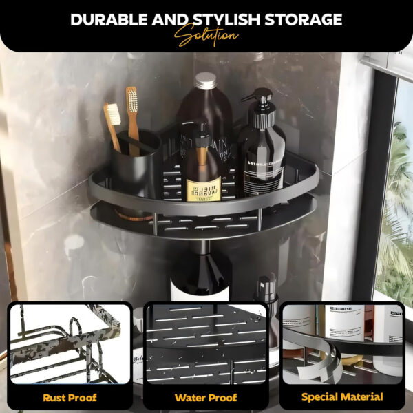 MIORAH No Drill Bathroom Shelves | Bathroom Accessories Set | Adhesive Black ABS Shelf | Pack of 2 - Image 13