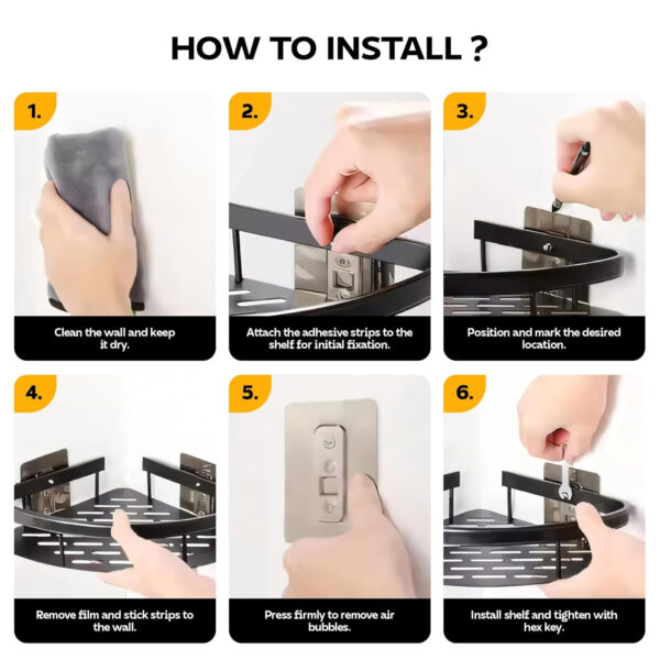 MIORAH No Drill Bathroom Shelves | Bathroom Accessories Set | Adhesive Black ABS Shelf | Pack of 2 - Image 14