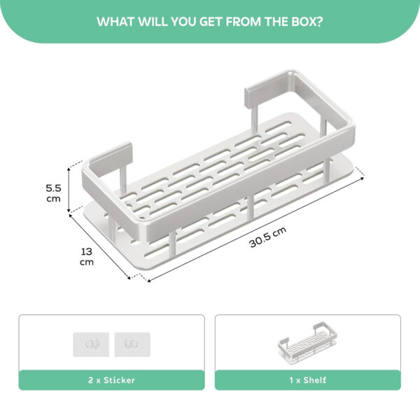 MIORAH Self Adhesive Bathroom Shelves | Bathroom Accessories Set | Rustproof White Rack | No Drill | Pack of 1 - Image 2