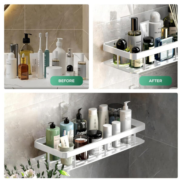 MIORAH Self Adhesive Bathroom Shelves | Bathroom Accessories Set | Rustproof White Rack | No Drill | Pack of 1 - Image 5