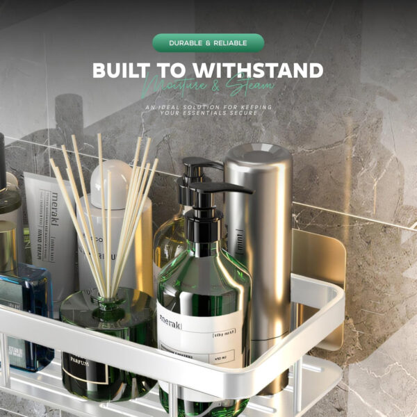 MIORAH Self Adhesive Bathroom Shelves | Bathroom Accessories Set | Rustproof White Rack | No Drill | Pack of 1 - Image 10
