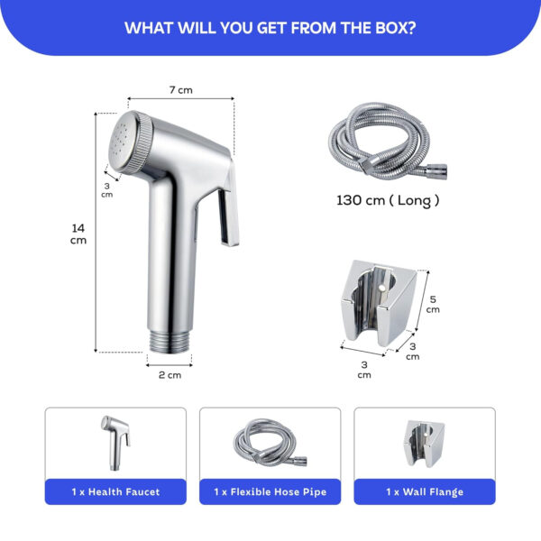 MIORAH Jet Spray Pipe for Toilet, Jet Spray Gun with 1.32 Meter Flexible Hose Pipe | Hand Shower Health Faucet Set | Flush Gun with Holder | Leak-Proof High Pressure ABS, Silver, Pack of 1 - Image 2