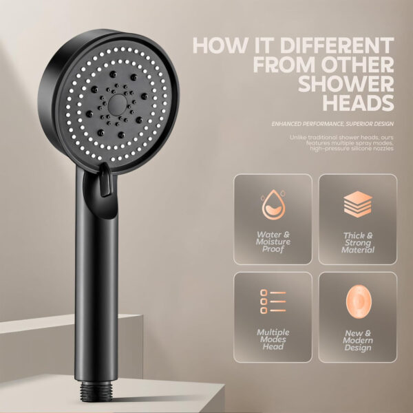 MIORAH Hand Shower for Bath | Sawer Bathroom Set | Shower Head for Bathroom | Handheld Shower | 5 Modes High Pressure ABS Sawar Head, 9 Inch, Pack of 1 - Image 13