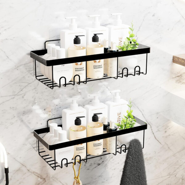 MIORAH Bathroom Organiser Without Drill Self Adhesive Bathroom Shelves & Organizer for Wall Storage and Dcor (Pack of 2)